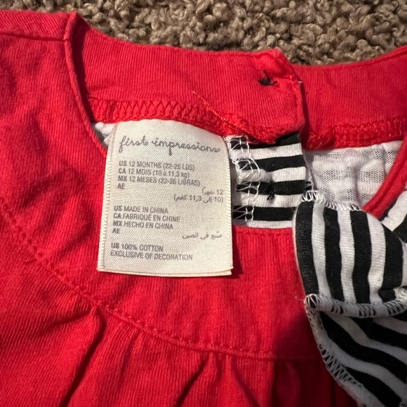 First Impression Set of 2 Dress Rompers Light Blue Striped Watermelon Size 12m - Picture 3 of 10